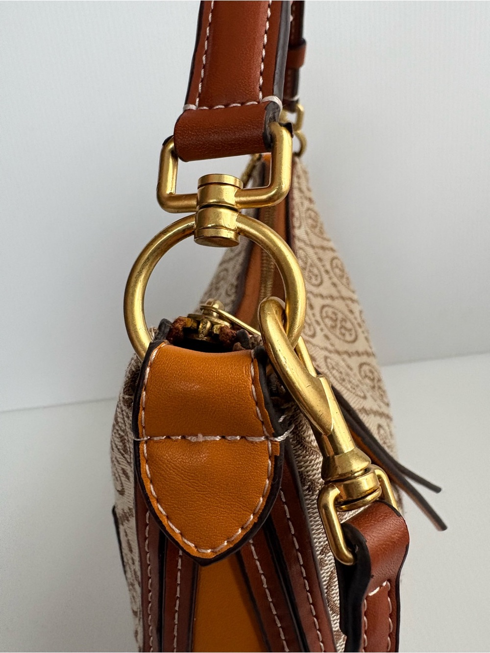 Tory Burch Crescent Crossbody Bag tan brown Color Handbag small  EUC - Picture 5 of 17